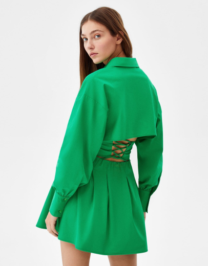 Minihemdkleid aus Popelin mit Corsage-Detail